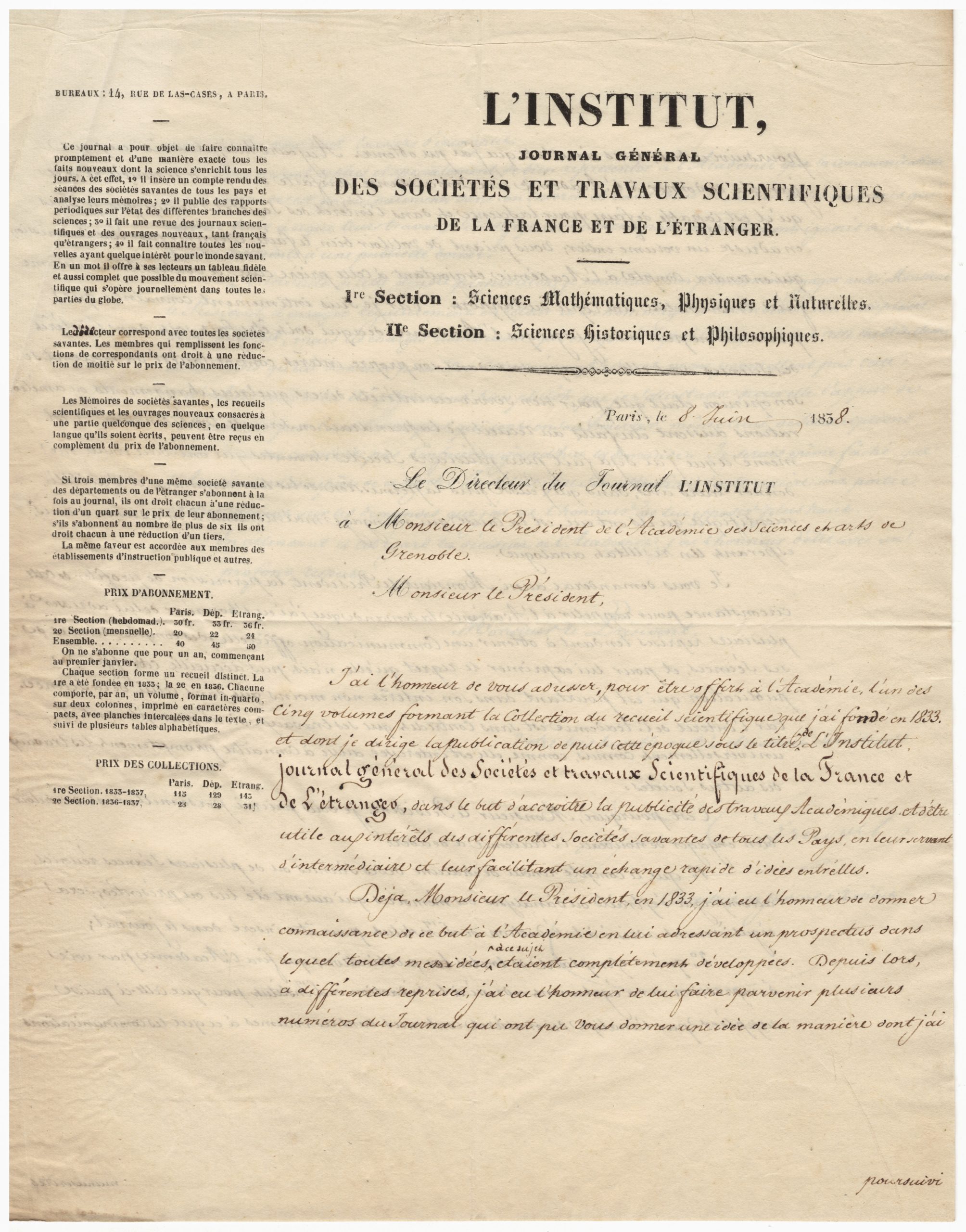 L’Institut Letter Page 1