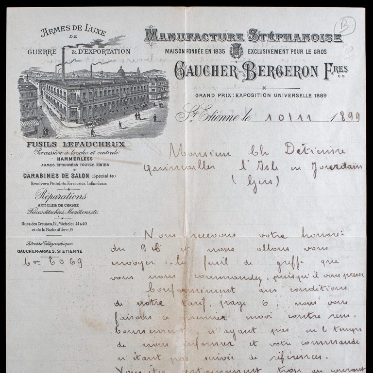Gaucher-Bergeron Frères – 1899 Manufacturer’s Correspondence on Arms Trade Practices