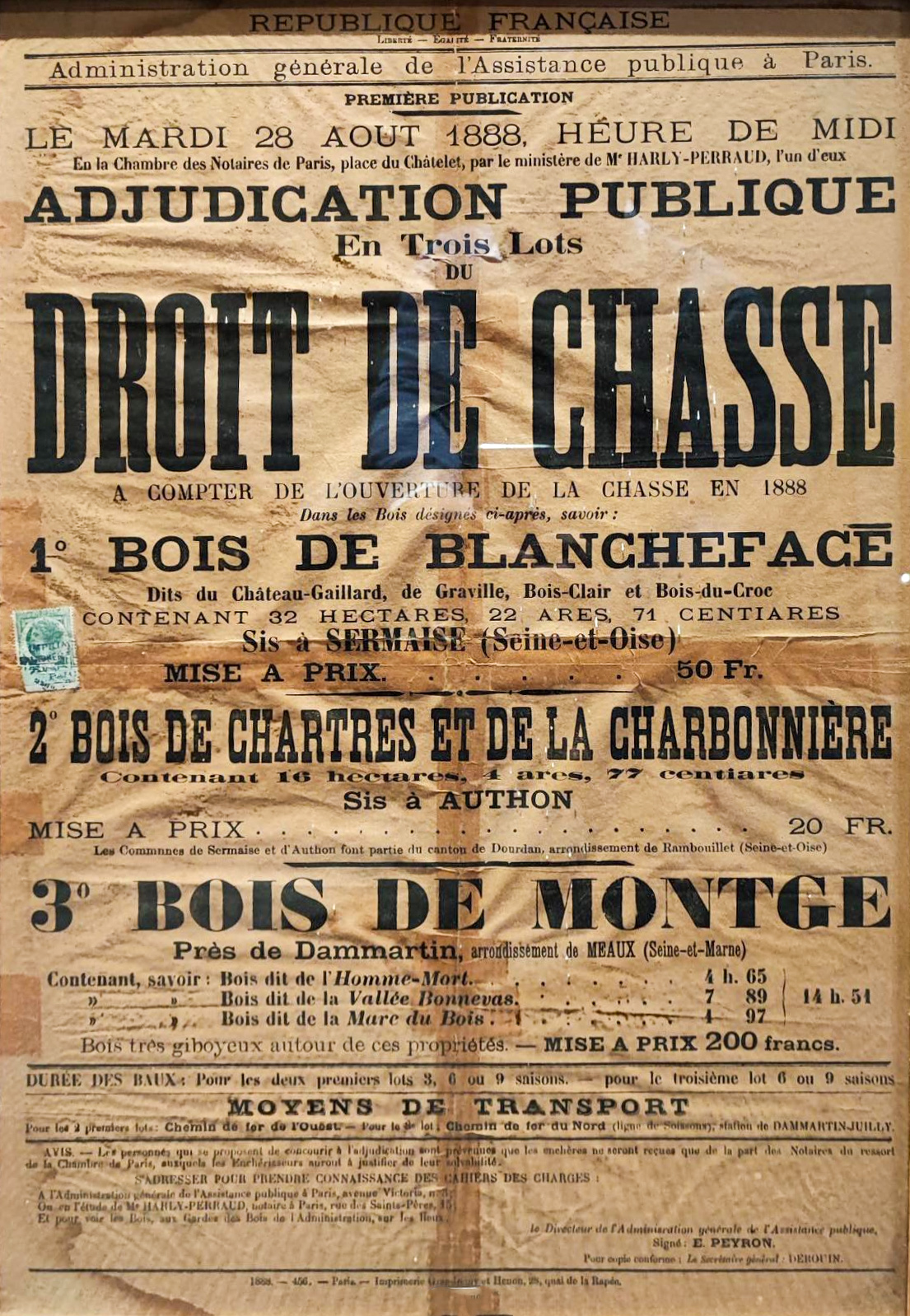 Public auction of hunting rights, 28 August 1888. A reminder that the best shooting was regulated and often expensive.