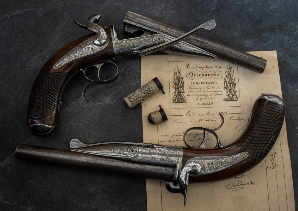 Pair of Delebourse pinfire Pistols