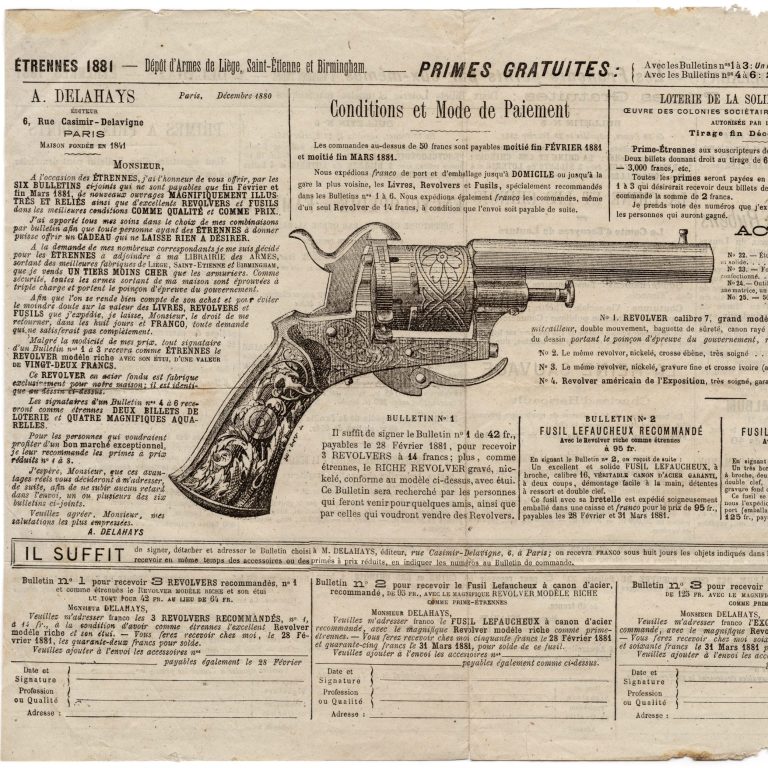 A. Delahays 1881 Étrennes: Exquisite Lefaucheux Revolvers and Firearms with Artistic and Literary Offerings for New Year Gifts