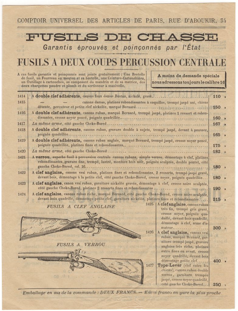 G. Hubert & Cie – Universal Hunting Articles and Lefaucheux System Shotguns