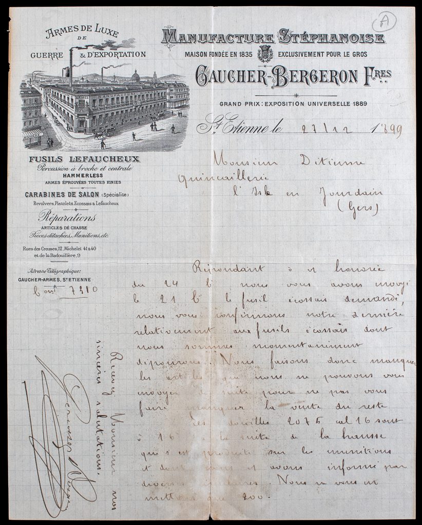 Gaucher-Bergeron Frères – 1899 Manufacturer’s Correspondence on Arms Trade Practices